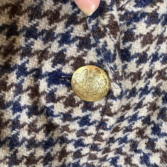 J Crew Schoolboy Blazer Houndstooth Gold Button Wool Navy Brown Size 4 - Picture 6 of 12